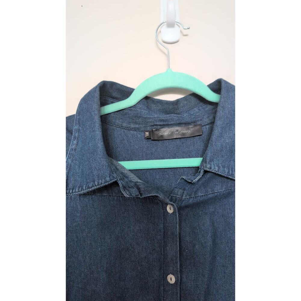 Boho Denim Swing Dress XL  Long Sleeve High Low Hem Tunic Shirt Vintage EUC - Picture 3 of 4